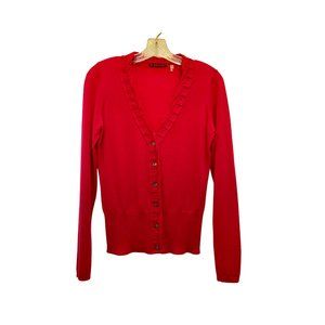 Elie Tahari Rasberry Merino Wool Long Sleeve Cardigan Ruffle Collar Sz Small